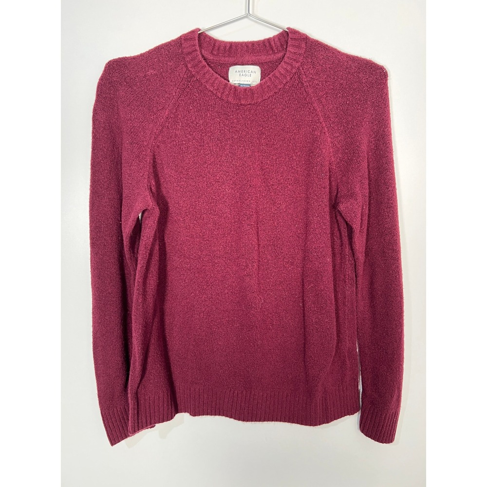 American Eagle Y2K Burgundy Crewneck Sweater Knit Pullover Maroon Academia XS